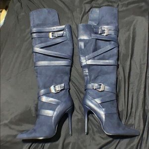 Size 12 Navy blue over the knee evening wear boots